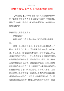 软件开发人员个人工作辞职报告范例