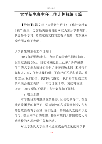 大学新生班主任工作计划精编4篇