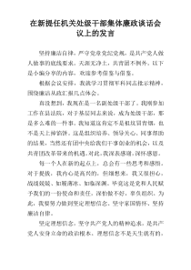 在新提任机关处级干部集体廉政谈话会议上的发言