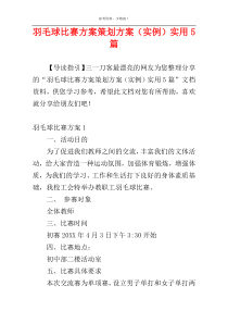 羽毛球比赛方案策划方案（实例）实用5篇