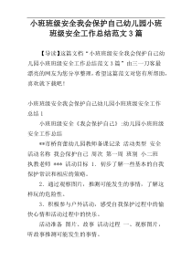 小班班级安全我会保护自己幼儿园小班班级安全工作总结范文3篇