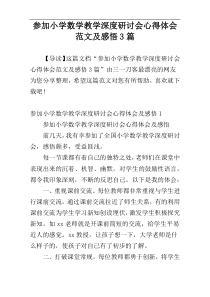 参加小学数学教学深度研讨会心得体会范文及感悟3篇