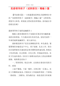 党委领导班子（述职报告）精编3篇