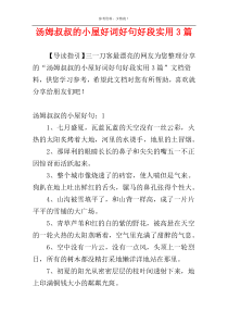 汤姆叔叔的小屋好词好句好段实用3篇