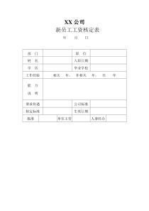 中小企业新员工工资核定表