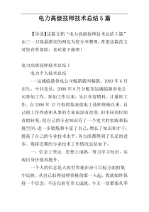 电力高级技师技术总结5篇