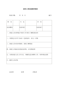 新员工培训成绩评核表