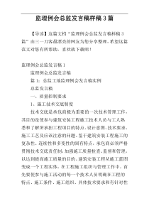 监理例会总监发言稿样稿3篇