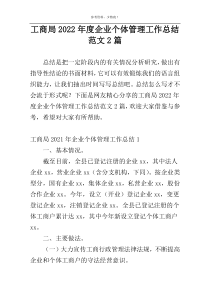 工商局2022年度企业个体管理工作总结范文2篇