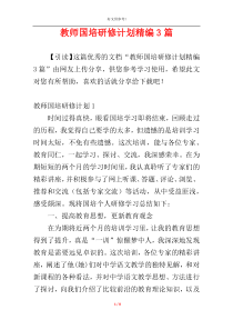 教师国培研修计划精编3篇