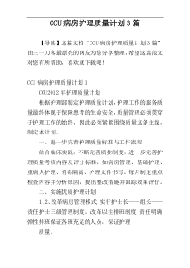 CCU病房护理质量计划3篇