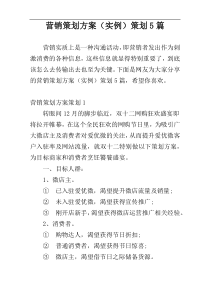 营销策划方案（实例）策划5篇