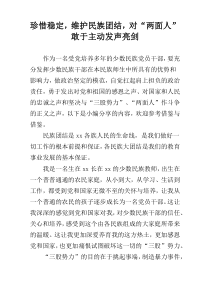 珍惜稳定，维护民族团结，对“两面人”敢于主动发声亮剑