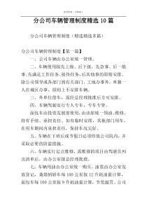 分公司车辆管理制度精选10篇