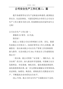 公司安全生产工作汇报二：篇