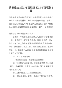 销售总结2022年度展望2022年度范例1篇