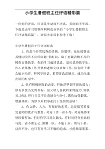 小学生暑假班主任评语精彩篇