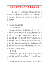 初中历史教学反思与展望精编3篇