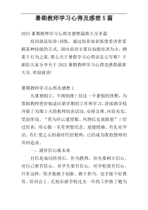 暑期教师学习心得及感想5篇