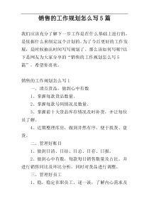 销售的工作规划怎么写5篇