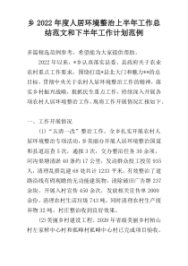 乡2022年度人居环境整治上半年工作总结范文和下半年工作计划范例