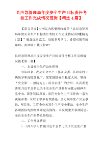 县应急管理局年度安全生产目标责任考核工作完成情况范例【精选4篇】