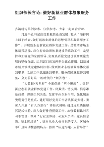 组织部长言论：做好新就业群体凝聚服务工作