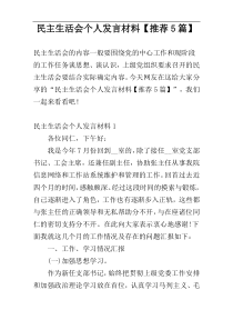 民主生活会个人发言材料【推荐5篇】