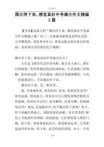 偶尔停下来，感觉真好中考满分作文精编2篇