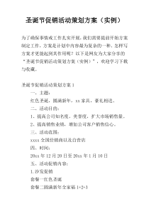 圣诞节促销活动策划方案（实例）