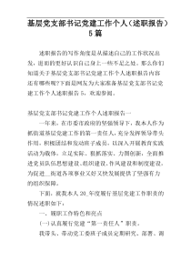 基层党支部书记党建工作个人（述职报告）5篇