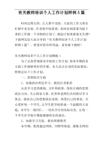 有关教师培训个人工作计划样例5篇