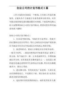 创业公司的计划书格式5篇