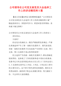 公司领导在公司党支部党员大会选举工作上的讲话稿范例5篇