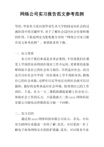 网络公司实习报告范文参考范例