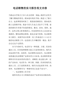 电话销售的实习报告范文内容