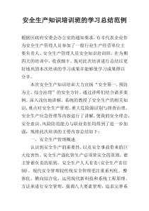 安全生产知识培训班的学习总结范例