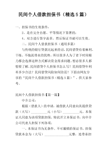 民间个人借款担保书（精选5篇）