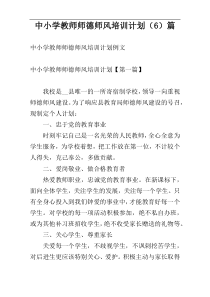 中小学教师师德师风培训计划（6）篇