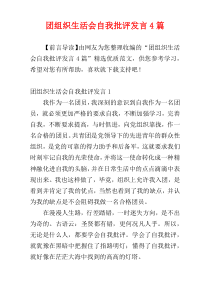 团组织生活会自我批评发言4篇