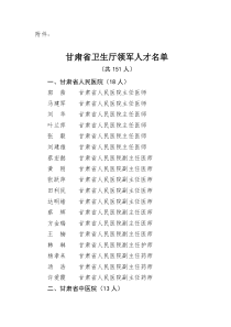 甘肃省卫生厅领军人才名单