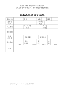 行政管理表格员工来客留宿登记表