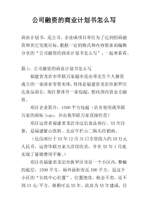 公司融资的商业计划书怎么写