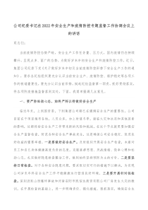 公司纪委书记在2022年安全生产和疫情防控专题监督工作协调会议上的讲话