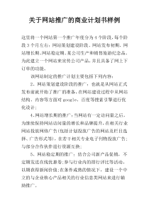 关于网站推广的商业计划书样例