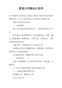 贸易公司商业计划书