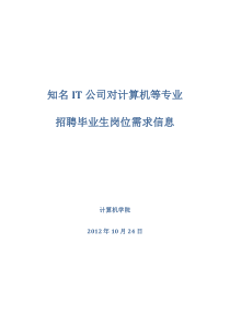 IT公司对计算机等专业招聘毕业生岗位需求信息