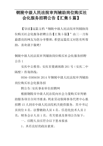 铜陵中级人民法院审判辅助岗位购买社会化服务招聘公告【汇集5篇】