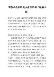 寒假社会实践返乡报告范例（精编5篇）