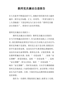 教师党员廉洁自查报告